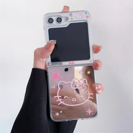 Luxury Hello Kitty Mirror Design Wristlet Strap Phone Case Cover for Samsung Z Flip