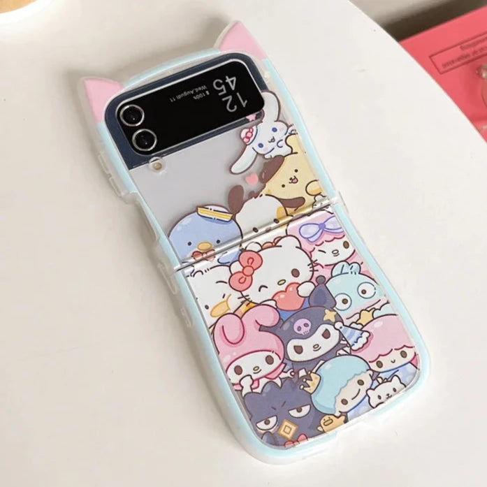 Cute Fun Sanrio Melody Hello Kitty Kuromi Rubik's Cube Charm Wristlet Strap Phone Case Cover for Samsung Z Flip