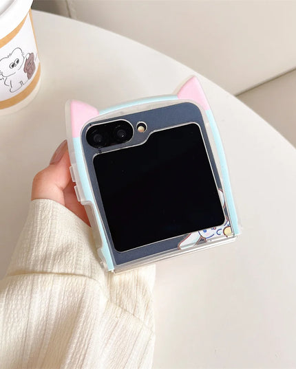 Cute Fun Sanrio Melody Hello Kitty Kuromi Rubik's Cube Charm Wristlet Strap Phone Case Cover for Samsung Z Flip