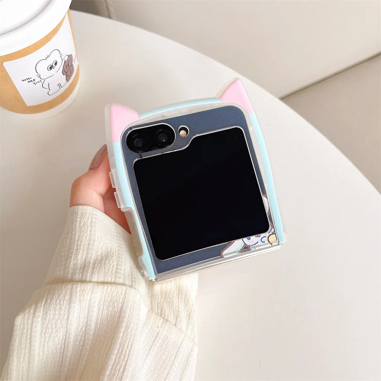 Cute Fun Sanrio Melody Hello Kitty Kuromi Rubik's Cube Charm Wristlet Strap Phone Case Cover for Samsung Z Flip