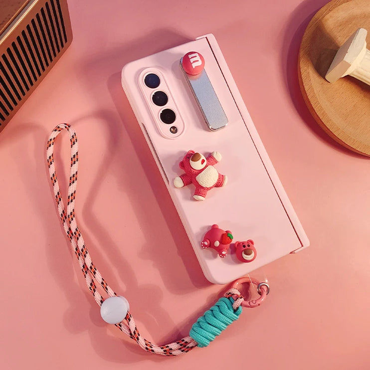 Cute Bear Phone Case with Fashion Strap & Metal Stand for Samsung Z Fold Series