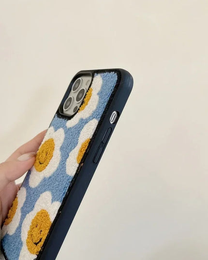 Cozy Soft Plush Smiley Flower Phone Case Cover for iPhone