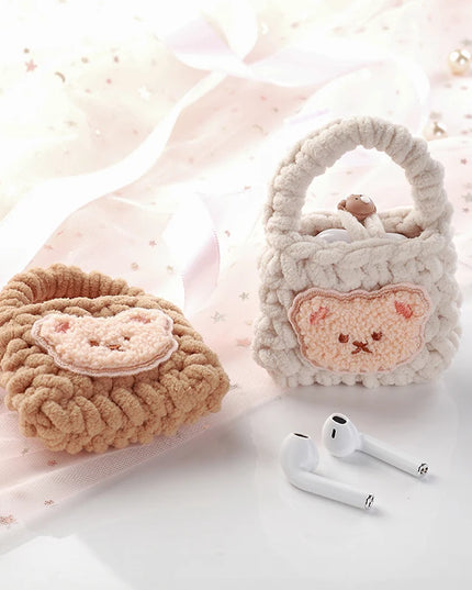 Cute Handmade Crochet Teddy Bear Earphone Headphone Case Storage Bag for AirPods