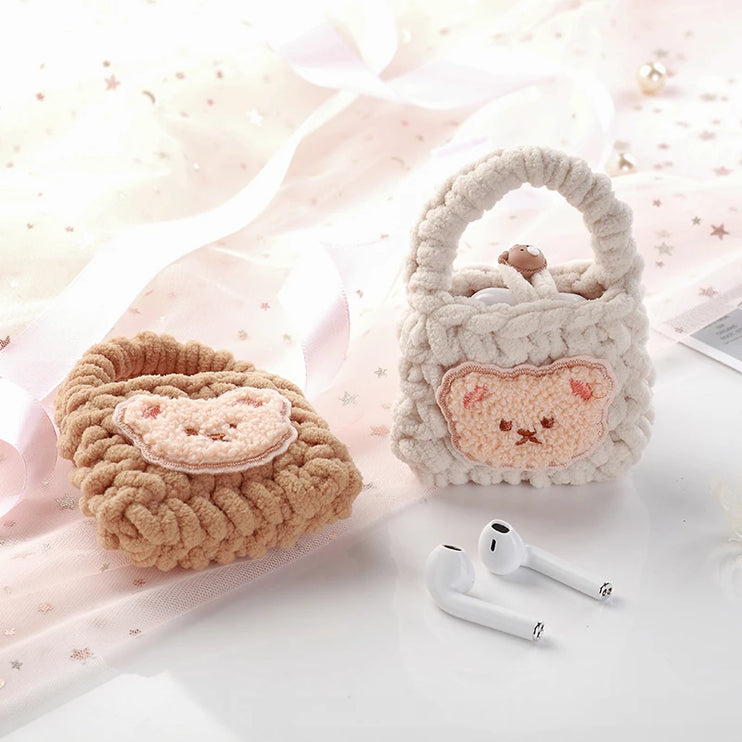 Cute Handmade Crochet Teddy Bear Earphone Headphone Case Storage Bag for AirPods