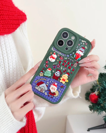 3D Cartoon Christmas Phone Case with Santa Claus Reindeer Festive Design for iPhone