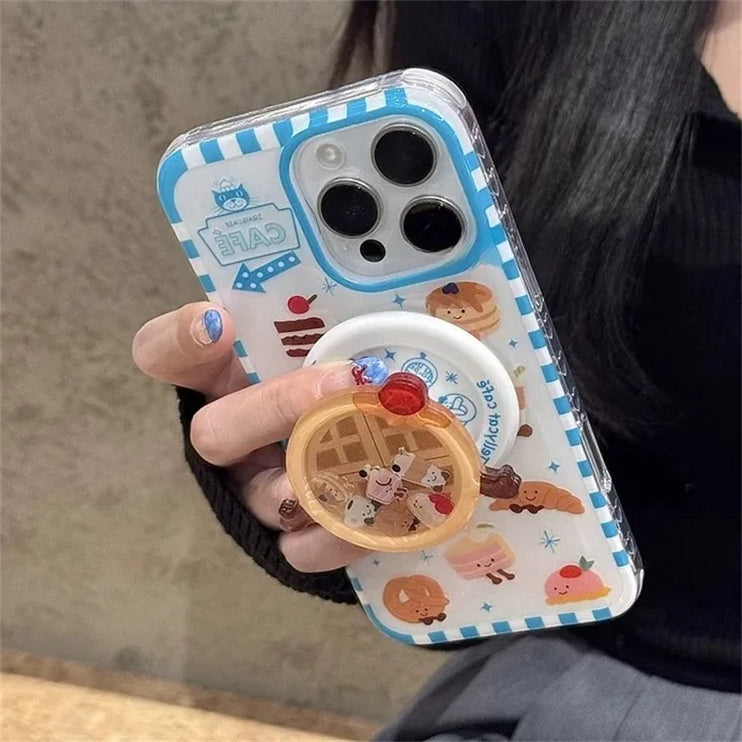 Cute Waffle Cake Magnetic Holder MagSafe Wireless Charging Phone Case for iPhone