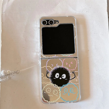 Cute Cartoon Designs Mirror Wristlet Strap Phone Case Cover for Samsung Z Flip