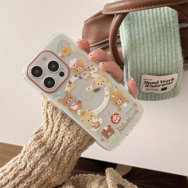 Cute Chef Bear Magnetic Holder MagSafe Wireless Charging Phone Case for iPhone