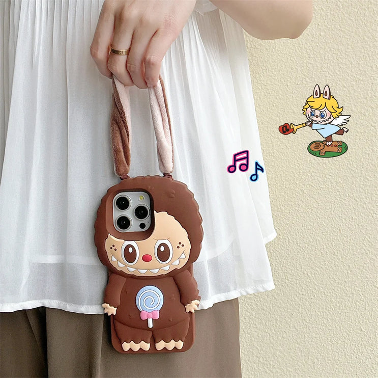 Cute 3D Labubu Fun Ear Closure Carrier Phone Case Cover for iPhone