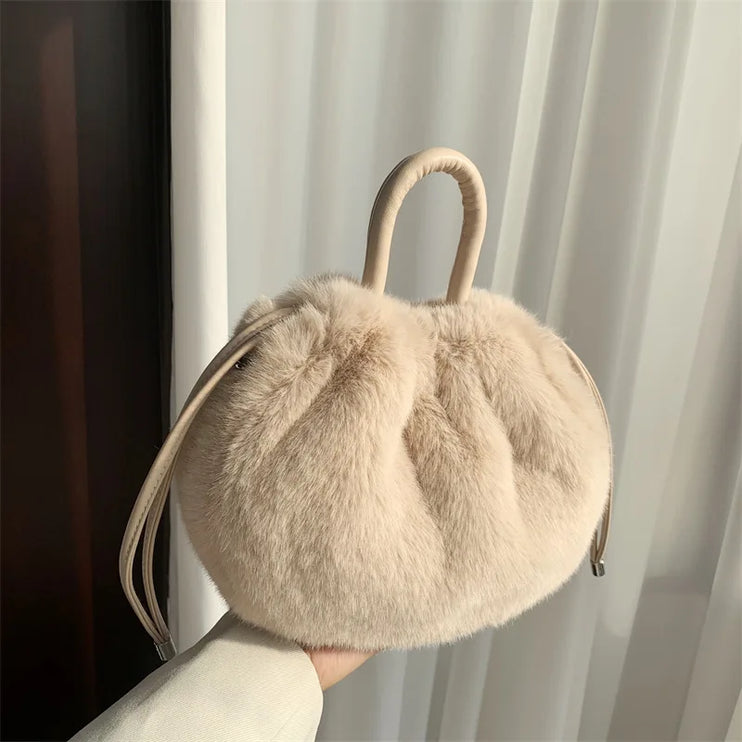 Cute Soft Fluffy Faux Fur Fashion Handbag Shoulder & Crossbody Bag