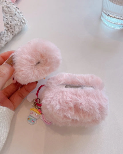 Cute Pink Fluffy Plush Pink Hello Kitty Earphone Headphone Case for AirPods