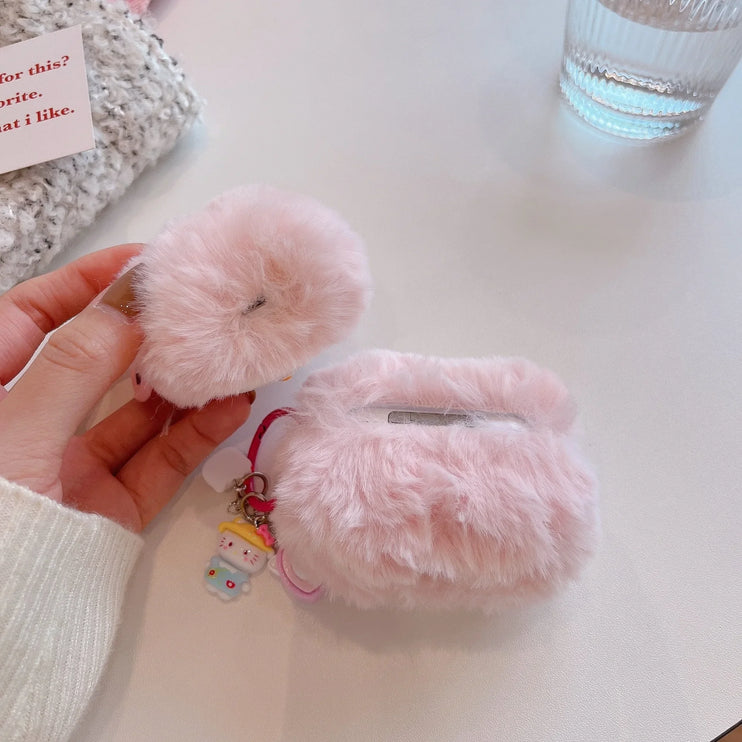 Cute Pink Fluffy Plush Pink Hello Kitty Earphone Headphone Case for AirPods