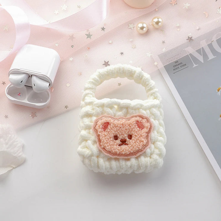 Cute Handmade Crochet Teddy Bear Earphone Headphone Case Storage Bag for AirPods