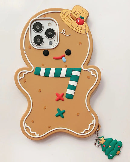 Cute Fun 3D Gingerbread Man Phone Case Cover with Christmas Charm for iPhone