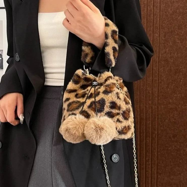 Chic Stylish Leopard Print Soft Plush Fashion Handbag Shoulder & Crossbody Bag