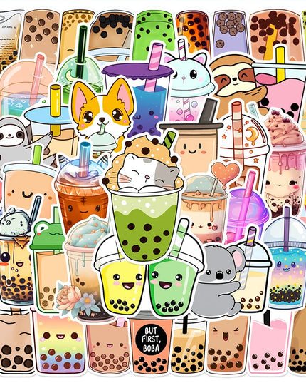 10/30/50PCS INS Style Cute Animal Bubble Boba Tea Stickers Cartoon Drink Aesthetic Decoration