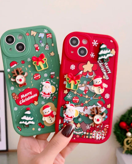 3D Christmas Elk Snowman Santa Claus Cartoon Phone Case Cover for iPhone