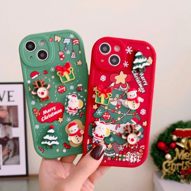 3D Christmas Elk Snowman Santa Claus Cartoon Phone Case Cover for iPhone