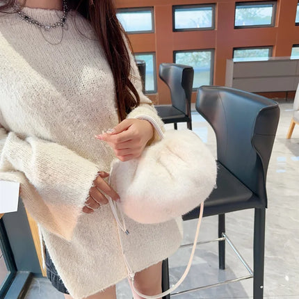 Cute Soft Fluffy Faux Fur Fashion Handbag Shoulder & Crossbody Bag