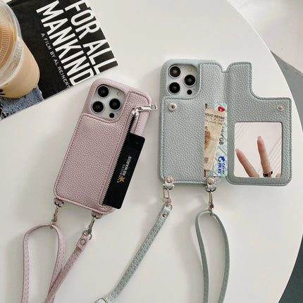 Chic Stylish Card Wallet Makeup Mirror Leather Phone Case Cover for iPhone