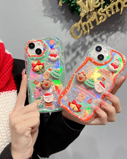 Sparkle Glitter 3D Christmas Holiday Santa Snowman Elk Phone Case Cover iPhone