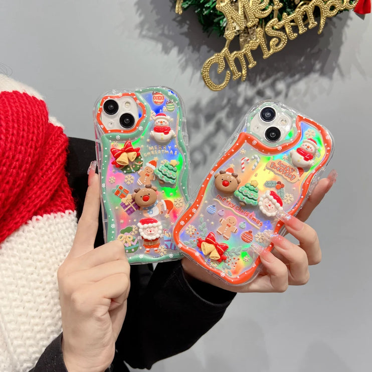 Sparkle Glitter 3D Christmas Holiday Santa Snowman Elk Phone Case Cover iPhone