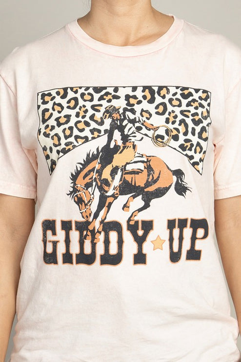 Leopard Print Cowboy 'Giddy-Up' Graphic Tee T-Shirt