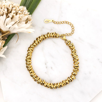 18K Gold Stainless Steel Tarnish Resistant Waterproof Twisted Beaded Chain Bracelet