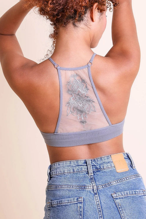 Stylish Tattoo Mesh Design Top Racerback Bralette