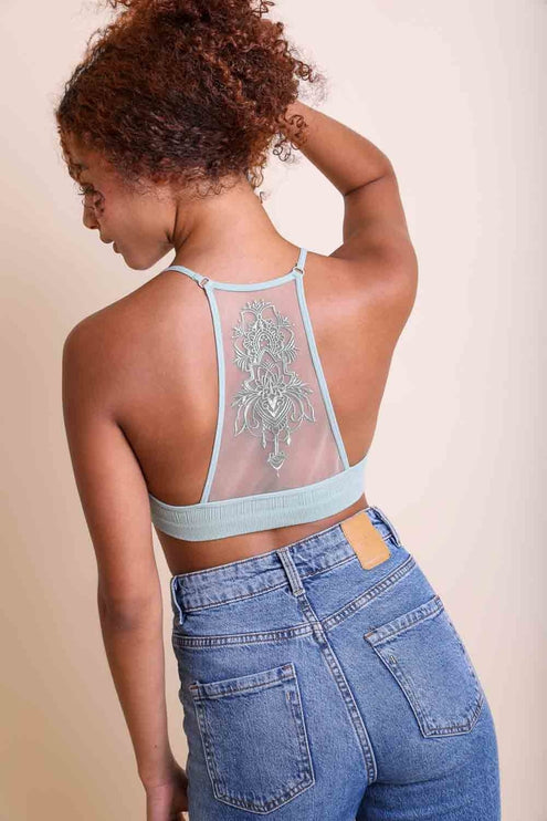 Stylish Tattoo Mesh Design Top Racerback Bralette