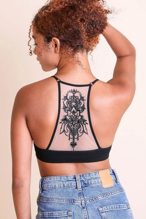 Stylish Tattoo Mesh Design Top Racerback Bralette