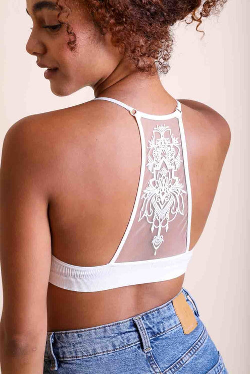 Stylish Tattoo Mesh Design Top Racerback Bralette