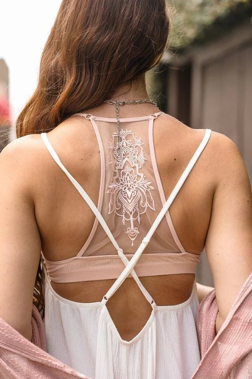 Stylish Tattoo Mesh Design Top Racerback Bralette