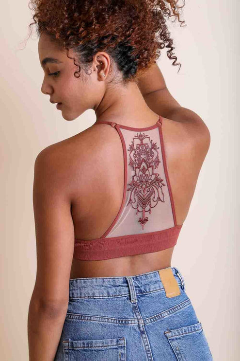 Stylish Tattoo Mesh Design Top Racerback Bralette