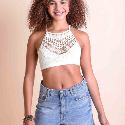 Crochet Lace High Neck Sleeveless Top Bralette