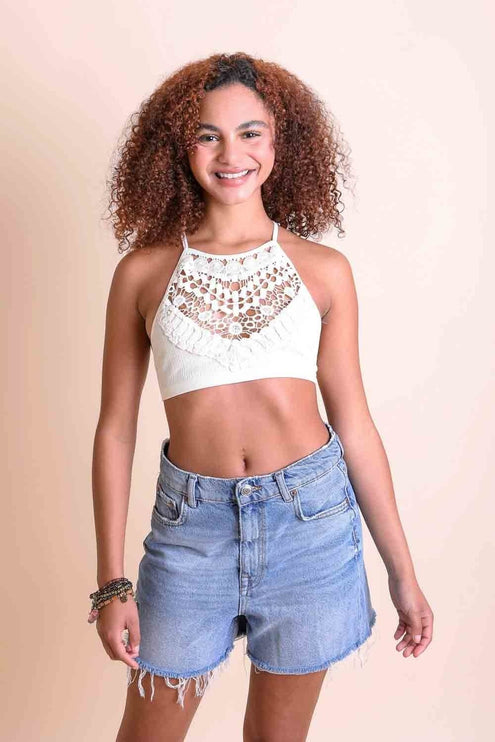 Crochet Lace High Neck Sleeveless Top Bralette