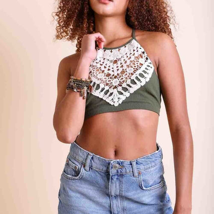 Crochet Lace High Neck Sleeveless Top Bralette