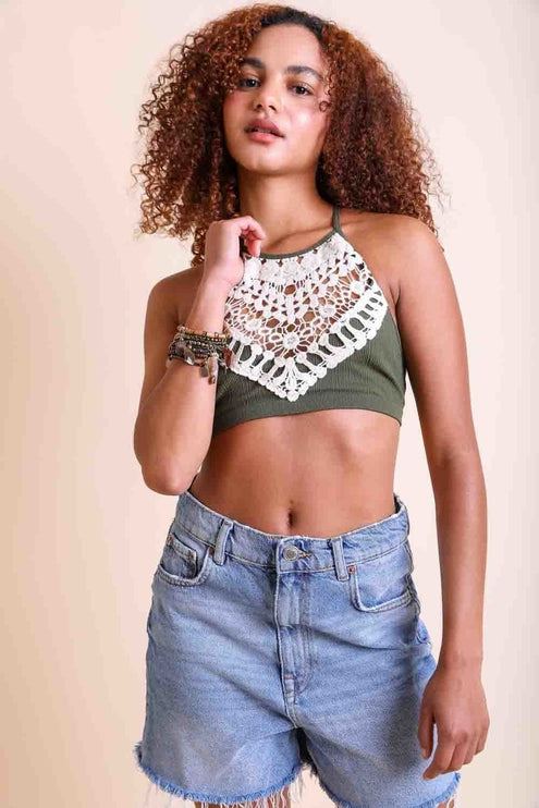 Crochet Lace High Neck Sleeveless Top Bralette