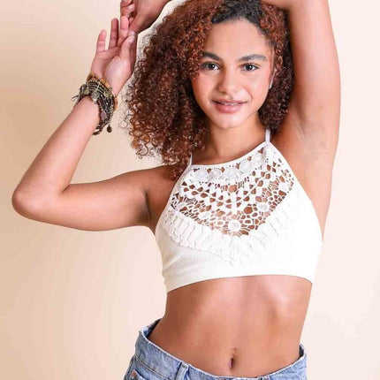 Crochet Lace High Neck Sleeveless Top Bralette