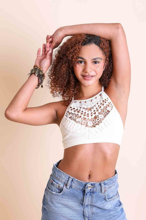 Crochet Lace High Neck Sleeveless Top Bralette