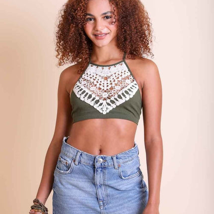 Crochet Lace High Neck Sleeveless Top Bralette