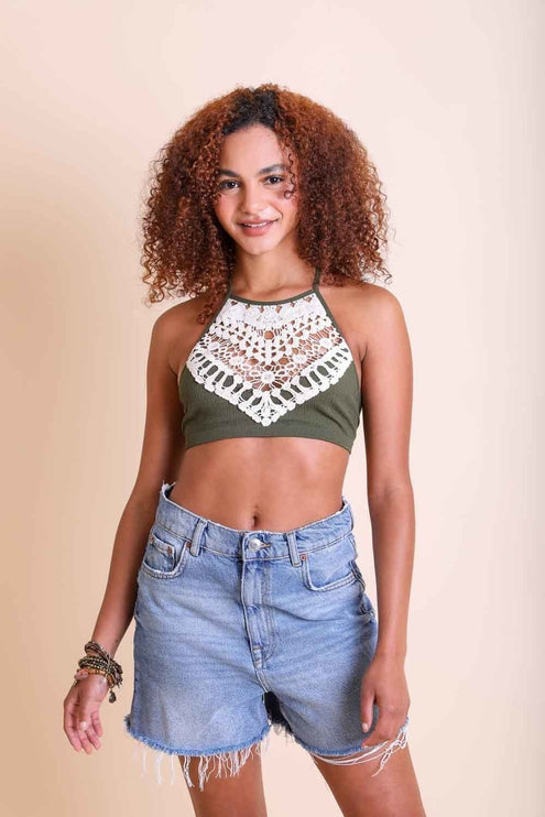 Crochet Lace High Neck Sleeveless Top Bralette