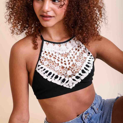 Crochet Lace High Neck Sleeveless Top Bralette