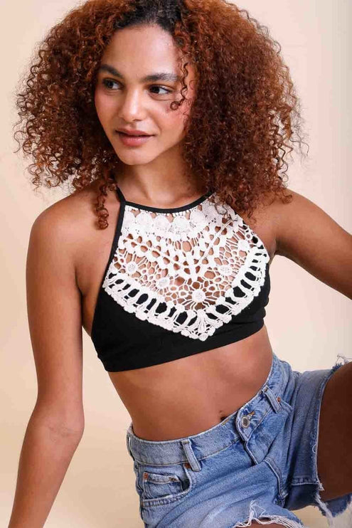 Crochet Lace High Neck Sleeveless Top Bralette