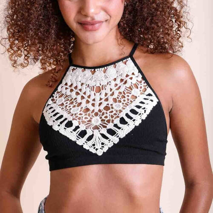 Crochet Lace High Neck Sleeveless Top Bralette