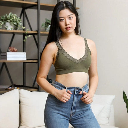 Elegance Comfy Lace Trim Cropped Top Padded Bralette