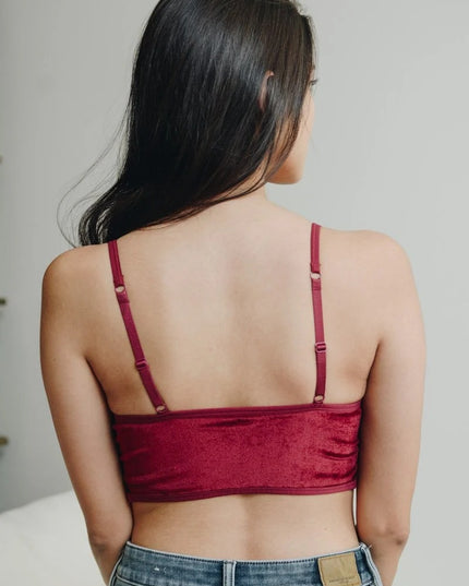 Velvet Lace Trim Half Cami with Scoop Neckline and Cropped Fit