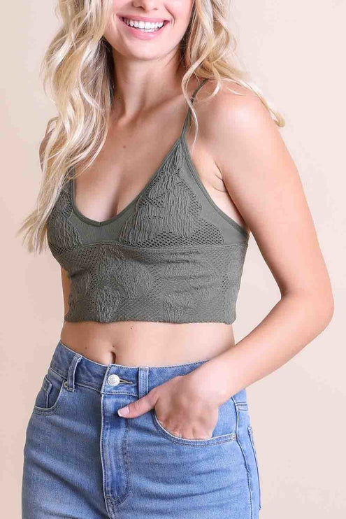 Chic Scoop Neck Cropped Seamless Padded Textured Brami