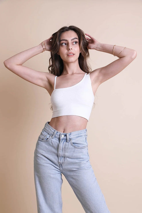 Cropped Fit Asymmetrical One-Shoulder Brami