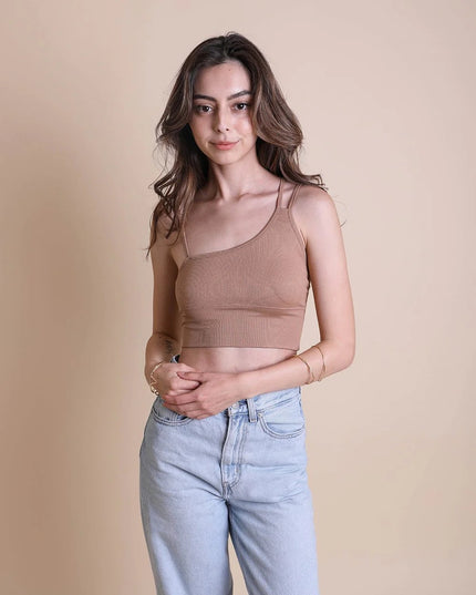 Cropped Fit Asymmetrical One-Shoulder Brami